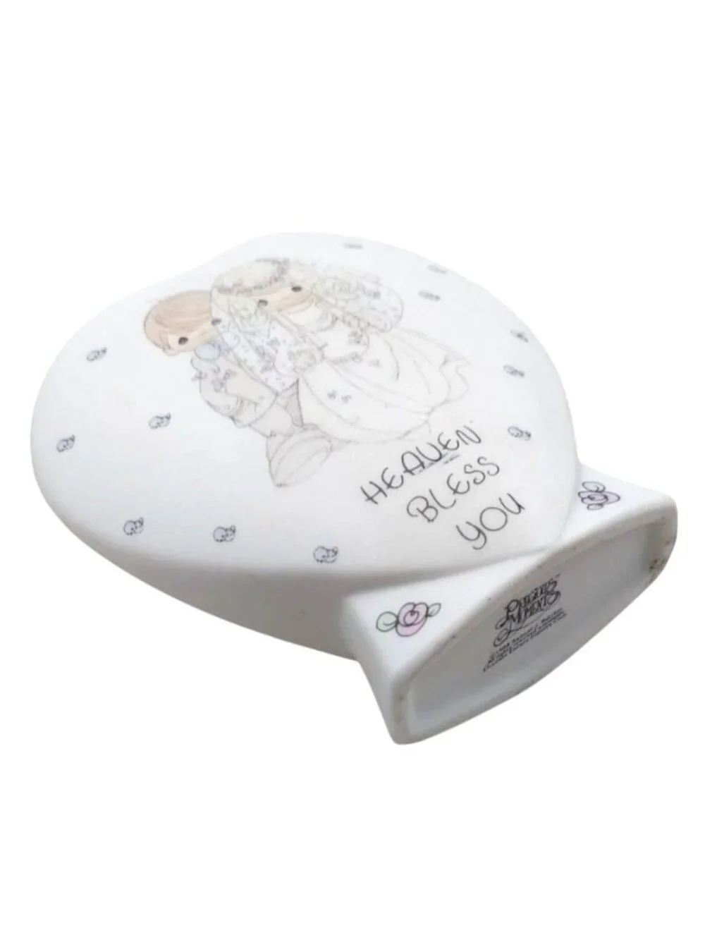 Precious Moments Vase Wedding Heaven Bless You Porcelain Heart Shaped 1988 Gift